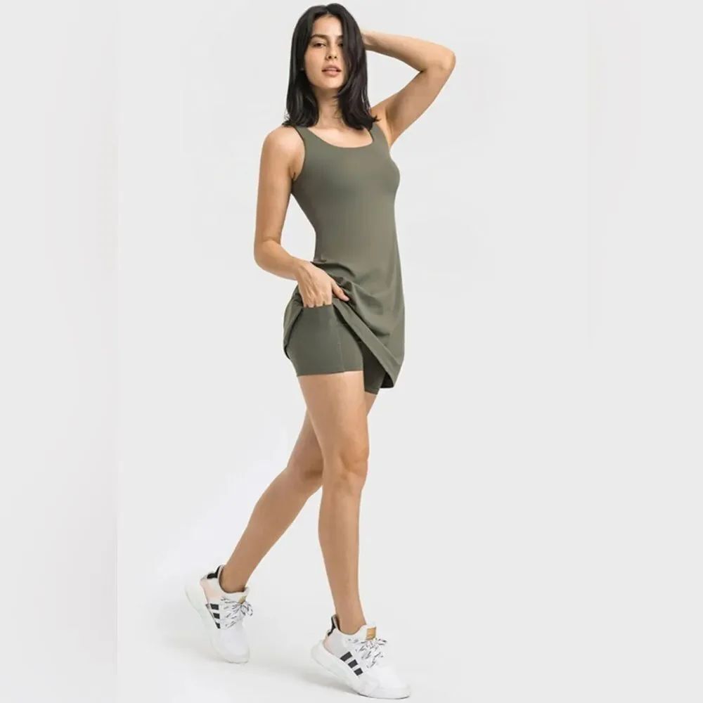 Old Navy Active Powersoft Tank Dress in an olive green